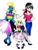 Size: 2702x3601 | Tagged: safe, artist:liaaqila, oc, oc only, oc:azure/sapphire, oc:petticoat, oc:zaria deibele, equestria girls, g4, asexual pride flag, bisexual pride flag, crossdressing, demigirl pride flag, drag princess, female, femboy, genderfluid pride flag, high res, male, pansexual pride flag, pride, pride dress, pride flag, pride month, traditional art