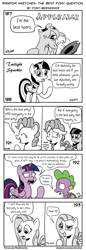 Size: 1320x3835 | Tagged: safe, artist:pony-berserker, applejack, fluttershy, pinkie pie, spike, twilight sparkle, alicorn, dragon, earth pony, pegasus, pony, g4, applejack's hat, best pony, cowboy hat, fluttertroll, hat, monochrome, rick and morty, speech bubble, twilight sparkle (alicorn), twirick