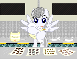 Size: 4029x3098 | Tagged: safe, artist:kyoshyu, oc, oc only, oc:whiteout, pegasus, pony, chocolate, food, icing bag, male, solo, stallion