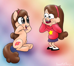 Size: 900x803 | Tagged: safe, artist:dawnmistpony, human, pony, colorful background, gravity falls, human paradox, human ponidox, mabel pines, male, ponified, self paradox, self ponidox