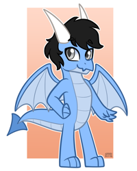 Size: 1024x1280 | Tagged: safe, artist:sabrib, oc, oc only, oc:tinker doo, dragon, dragonified, horn, male, solo, species swap, wings