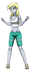 Size: 1304x3000 | Tagged: safe, artist:artemis-polara, derpy hooves, equestria girls, g4, belly button, bracelet, clothes, feet, jewelry, sandals, shorts, simple background, solo, toe ring, transparent background
