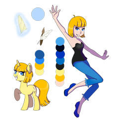 Size: 3000x3000 | Tagged: safe, alternate version, artist:kb-gamerartist, oc, oc only, oc:tippy toes, human, pony, unicorn, armpits, clothes, corset, female, flats, glowing horn, grin, high res, horn, humanized, humanized oc, magic, mare, pants, raised hoof, reference sheet, shoes, simple background, smiling, solo, transparent background