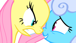 Size: 5500x3094 | Tagged: safe, fluttershy, linky, shoeshine, pegasus, pony, g4, putting your hoof down, season 2, angry, boop, duo, duo female, female, flutterbitch, grin, gritted teeth, nervous, nervous smile, nose to nose, noseboop, simple background, smiling, transparent background, vector