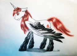 Size: 2864x2094 | Tagged: safe, artist:cahandariella, alicorn, pony, binary code, code lyoko, colored wings, crossover, gift art, gradient legs, gradient wings, high res, ponified, red eyes, red mane, red tail, signature, solo, spread wings, traditional art, wings, xana