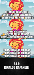 Size: 500x1091 | Tagged: safe, edit, edited screencap, screencap, sunset shimmer, equestria girls, g4, argentina, caption, comic, image macro, in memoriam, rest in peace, screencap comic, singing, song reference, spanish, text