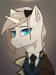 Size: 644x866 | Tagged: safe, artist:callsign-echo, oc, oc only, oc:eagleheart, pony, unicorn, equestria at war mod, bow, clothes, coat, female, mare, military uniform, necktie, suit, uniform