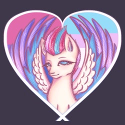 Size: 2048x2048 | Tagged: safe, artist:pearliste, zipp storm, pegasus, pony, g5, bisexual pride flag, heart, high res, looking at you, mare, pride, pride flag, solo, spread wings, trans zipp, transgender, transgender pride flag, wings