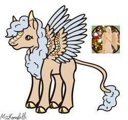 Size: 1130x1064 | Tagged: safe, artist:misskanabelle, oc, oc only, pegasus, pony, cloven hooves, female, leonine tail, mare, pegasus oc, signature, solo, two toned wings, wings