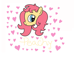 Size: 2500x1921 | Tagged: safe, artist:sandramlpfan65, peachy, earth pony, pony, g1, g4, bust, cute, female, g1 to g4, generation leap, head, heart, mare, peachybetes, portrait, signature, simple background, smiling, solo, white background