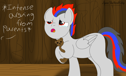 Size: 5030x3030 | Tagged: safe, artist:small-brooke1998, pegasus, pony, backstory, bio, colt, crying, descriptive noise, male, open mouth, ponified, solo, starscream, teary eyes, teddy bear, transformers