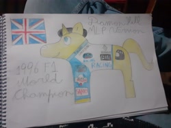 Size: 4128x3096 | Tagged: safe, artist:super-coyote1804, pony, colored pencil drawing, damon hill, formula 1, great britain, ponified, solo, traditional art, united kingdom