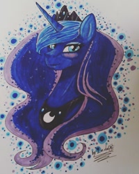 Size: 480x600 | Tagged: safe, artist:lada03, princess luna, alicorn, pony, g4, bust, female, mare, marker drawing, portrait, signature, smiling, solo, traditional art