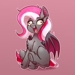Size: 4000x4000 | Tagged: safe, artist:witchtaunter, oc, oc only, oc:miabat, bat pony, pony, bat pony oc, bat wings, chest fluff, derp, drool, ear fluff, faic, female, gradient background, sitting, smiling, solo, wings