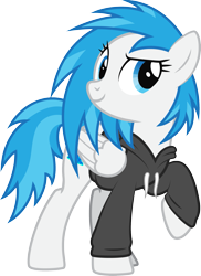 Size: 1619x2224 | Tagged: safe, artist:lightning stripe, derpibooru exclusive, oc, oc only, oc:snow fury, pegasus, pony, 2021, blue, blue eyes, blue hair, blue mane, clothes, confident, cutie mark, female, hoodie, mare, raised hoof, request, requested art, show accurate, simple background, solo, transparent background, white, white coat, wings