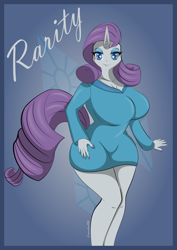 Size: 794x1123 | Tagged: safe, artist:lisandro256, rarity, unicorn, anthro, g4, ambiguous facial structure, big breasts, breasts, busty rarity, female, mare, solo