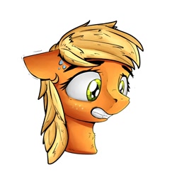 Size: 2000x2000 | Tagged: safe, artist:uteuk, applejack (g1), earth pony, pony, g1, bust, floppy ears, gritted teeth, head only, high res, simple background, solo, sweat, sweatdrops, white background