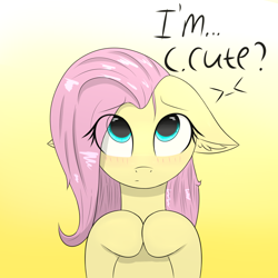 Size: 1500x1500 | Tagged: safe, artist:skylairo, fluttershy, pegasus, pony, g4, blushing, cute, daaaaaaaaaaaw, female, floppy ears, hair over one eye, hooves together, looking up, mare, monologue, question, shyabetes, solo, talking