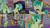 Size: 1280x720 | Tagged: safe, edit, edited screencap, editor:quoterific, screencap, beachcomber (g4), gallus, ocellus, sandbar, smolder, yona, changedling, changeling, dragon, earth pony, griffon, pony, yak, g4, my little pony: friendship is magic, season 8, the hearth's warming club, doll, eyes closed, female, male, open mouth, smiling, stallion, toy