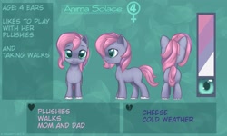 Size: 2560x1536 | Tagged: safe, artist:lina, oc, oc only, oc:anima solace, earth pony, pony, :3, abstract background, colored pupils, earth pony oc, female, filly, front view, full body, looking at you, rear view, reference sheet, side view, smiling, smiling at you, solo, standing