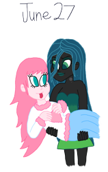 Size: 2000x3161 | Tagged: safe, artist:bigpurplemuppet99, queen chrysalis, oc, oc:fluffle puff, equestria girls, g4, canon x oc, female, high res, lesbian, ship:chrysipuff, shipping