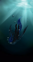 Size: 1024x1903 | Tagged: safe, artist:fixielle, oc, oc only, pegasus, pony, asphyxiation, blue mane, blue tail, bubble, crepuscular rays, drowning, ocean, solo, sunlight, underwater, water, wings
