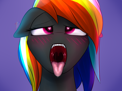 Size: 2000x1500 | Tagged: safe, artist:darky_wings, oc, oc only, oc:darky wings, pony, ahegao, blushing, fangs, female, floppy ears, heart eyes, looking up, maw, mawshot, open mouth, teeth, tongue out, wingding eyes