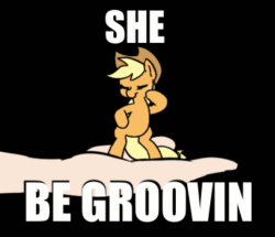 Size: 366x315 | Tagged: safe, artist:doublewbrothers, edit, applejack, earth pony, human, pony, g4, animated, applejack's hat, appletini, bipedal, cowboy hat, cute, dancing, frame by frame, hat, impact font, jackabetes, meme, micro, offscreen character, solo focus, tiny, tiny ponies