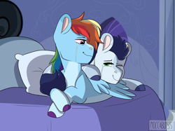 Size: 2732x2048 | Tagged: safe, artist:moccabliss, rainbow dash, soarin', pony, g4, crying, female, high res, lying down, male, preggo dash, pregnant, prone, ship:soarindash, shipping, story included, straight, tears of joy