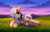 Size: 4444x2844 | Tagged: safe, artist:airiniblock, oc, oc only, oc:bonnie tappert, oc:tesla, kirin, pegasus, pony, rcf community, cloud, cuddling, duo, ear fluff, flower, grass, hill, kirin oc, lying, lying down, lying in grass, on back, pegasus oc, prone