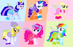 Size: 1404x906 | Tagged: safe, artist:mlplary6, applejack, fluttershy, pinkie pie, rainbow dash, rarity, twilight sparkle, alicorn, earth pony, fairy, fairy pony, original species, pegasus, unicorn, aisha, barely pony related, bloom (winx club), blue wings, boots, charmix, clothes, crossover, crown, dress, fairies, fairies are magic, fairy wings, fairyized, flora (winx club), gloves, green wings, headphones, high heel boots, high heels, jewelry, layla, magic winx, mane six, musa, necklace, pink dress, red dress, regalia, shoes, sparkly wings, stella (winx club), strapless, tecna, twilight sparkle (alicorn), wings, winx, winx club, winxified