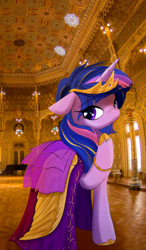 Size: 1170x2000 | Tagged: safe, artist:empress-twilight, twilight sparkle, alicorn, pony, g4, clothes, crown, cute, dress, female, gala dress, hoof shoes, jewelry, looking at you, mare, real life background, regalia, solo, twiabetes, twilight sparkle (alicorn)