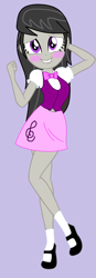 Size: 600x1720 | Tagged: safe, artist:octascratchrock, octavia melody, equestria girls, g4, my little pony equestria girls: rainbow rocks, awww, belt, belt buckle, blushing, bowtie, buttons, clothes, cute, dress shirt, embarrassed, mary janes, shoes, simple background, skirt, socks, vest