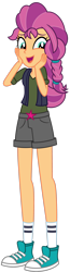 Size: 1024x3950 | Tagged: safe, artist:emeraldblast63, sunny starscout, human, equestria girls, g4, g5, clothes, converse, g5 to equestria girls, g5 to g4, generation leap, open mouth, shoes, shorts, simple background, sneakers, solo, transparent background, vest