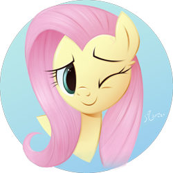 Size: 3200x3200 | Tagged: safe, artist:fladdrarblyg, fluttershy, pegasus, pony, g4, blue background, cute, daaaaaaaaaaaw, high res, one eye closed, shyabetes, simple background, solo, transparent background, wink