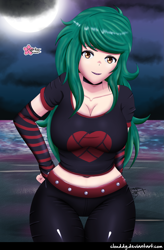 Size: 1055x1605 | Tagged: safe, alternate version, artist:clouddg, wallflower blush, equestria girls, g4, belly button, big breasts, breasts, busty wallflower blush, cleavage, clothes, evening gloves, female, fingerless elbow gloves, fingerless gloves, gloves, human coloration, long gloves, looking at you, midriff, multiple variants, open mouth, smiling, smiling at you, solo