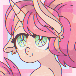 Size: 4000x4000 | Tagged: source needed, safe, artist:cherritoppu, oc, oc only, pony, unicorn, abstract background, absurd resolution, bust, eyelashes, floppy ears, horn, smiling, solo, unicorn oc