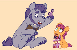 Size: 4796x3144 | Tagged: safe, artist:chub-wub, argyle starshine, sunny starscout, twilight sparkle, earth pony, pony, unicorn, g5, book, coat markings, cute, father and child, father and daughter, female, filly, filly sunny starscout, glasses, high res, male, open mouth, plushie, simple background, sitting, socks (coat markings), stallion, sunnybetes, toy, unicorn twilight, unshorn fetlocks, wholesome, yellow background