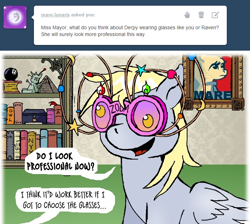 Size: 700x628 | Tagged: safe, artist:owlor, derpy hooves, pony, from the desk of mayor mare, g4, ask, elton john, glasses, hope poster, solo