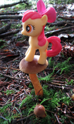 Size: 1070x1800 | Tagged: safe, artist:travelling-my-little-pony, apple bloom, earth pony, pony, g4, female, filly, fungus, irl, mushroom, photo, solo, toy