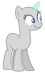 Size: 388x635 | Tagged: safe, artist:somecoconut, oc, oc only, pony, unicorn, bald, base, eyelashes, female, horn, mare, simple background, smiling, solo, unicorn oc, white background