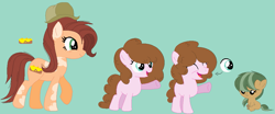 Size: 1023x427 | Tagged: safe, artist:somecoconut, oc, earth pony, pony, baby, baby pony, base used, earth pony oc, eyelashes, female, filly, green background, hat, mare, raised hoof, simple background, smiling