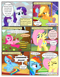 Size: 612x792 | Tagged: safe, artist:newbiespud, edit, edited screencap, screencap, fluttershy, pinkie pie, rainbow dash, rarity, earth pony, pegasus, pony, unicorn, comic:friendship is dragons, g4, magical mystery cure, apple, bucket, comic, eyelashes, female, food, pinkamena diane pie, screencap comic, sitting, swapped cutie marks, what my cutie mark is telling me, wings