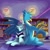 Size: 1080x1080 | Tagged: safe, artist:elcy_bellcup, gallus, ocellus, changedling, changeling, griffon, g4, back to back, blushing, book, changeling x griffon, female, interspecies, library, male, reading, ship:luslus, shipping, straight