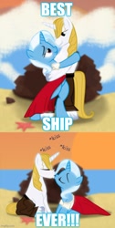 Size: 500x993 | Tagged: safe, artist:evil-dec0y, edit, prince blueblood, trixie, pony, g4, bipedal, caption, female, image macro, imgflip, kissing, male, ship:bluetrix, shipping, stallion, straight, text, the little mermaid