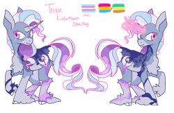 Size: 1280x836 | Tagged: safe, artist:h0oty, trixie, pony, unicorn, g4, alternate universe, headcanon, horn, lgbt headcanon, pansexual, pansexual pride flag, pride, pride flag, trans trixie, transgender, transgender pride flag