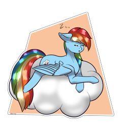 Size: 2160x2160 | Tagged: safe, artist:darmetyt, rainbow dash, pegasus, pony, g4, cloud, eyes closed, high res, on a cloud, onomatopoeia, open mouth, sleeping, sleeping on a cloud, sleepydash, sound effects, zzz