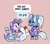 Size: 640x558 | Tagged: safe, artist:kyssimmee, starlight glimmer, trixie, pony, unicorn, g4, alternate hairstyle, babysitter trixie, cellphone, clothes, coffee creamer, female, hoodie, lesbian, pajamas, phone, quarantine, ship:startrix, shipping, smartphone