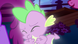 Size: 1280x720 | Tagged: safe, screencap, spike, dragon, earth pony, pony, do princesses dream of magic sheep, g4, my little pony: friendship is magic, season 5, eyes closed, female, male, mare, offscreen character, smiling, transformation