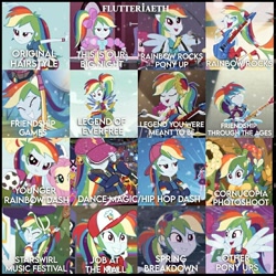 Size: 1080x1080 | Tagged: safe, edit, edited screencap, editor:flutteriaeth, screencap, fluttershy, rainbow dash, sci-twi, sunset shimmer, twilight sparkle, dance magic, epic fails, equestria girls, equestria girls series, equestria girls specials, friendship through the ages, g4, get the show on the road, holidays unwrapped, my little pony equestria girls, my little pony equestria girls: friendship games, my little pony equestria girls: legend of everfree, my little pony equestria girls: rainbow rocks, my little pony equestria girls: summertime shorts, o come all ye squashful, rollercoaster of friendship, shake your tail, spring breakdown, sunset's backstage pass!, spoiler:eqg series (season 2), bow, clothes, cornucopia costumes, cute, cutie mark, cutie mark on clothes, dance magic (song), dashabetes, eyes closed, female, geode of super speed, glasses, hair bow, jewelry, legend you were meant to be, magical geodes, microphone, music festival outfit, necklace, ponied up, ponytail, rainbow dash is not amused, rainbow rocks outfit, rapper dash, side ponytail, skirt, smiling, this is our big night, unamused, welcome to the show
